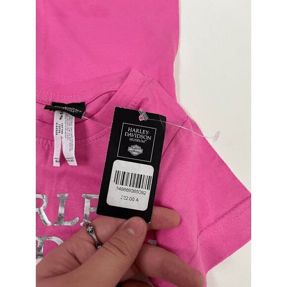 Harley Davidson Museum Girls Pink Short Sleeve Crew Neck Tee Shirt Size XS NWT - Picture 4 of 6